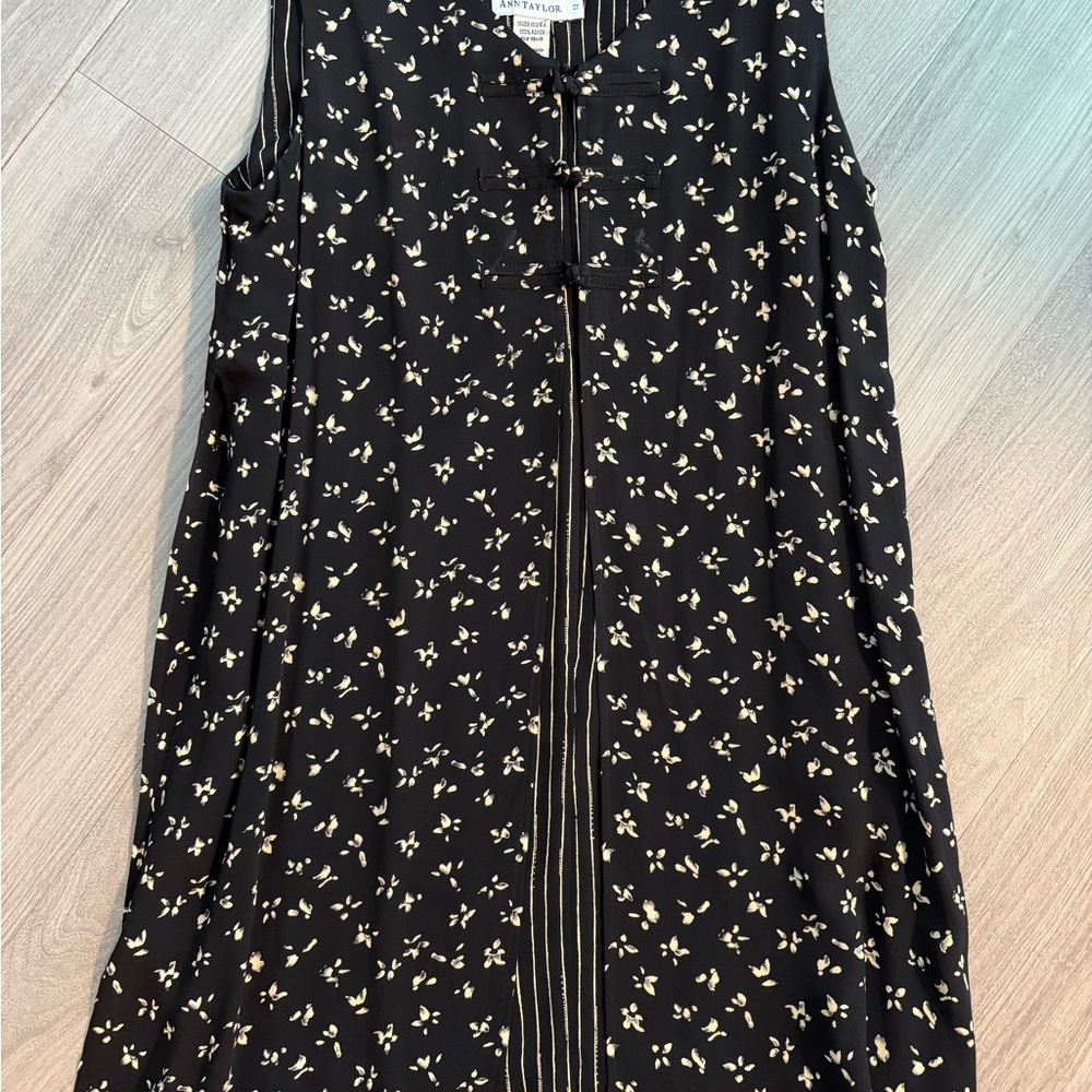 Ann Taylor Black Dress with Cream Floral Print - Size 12